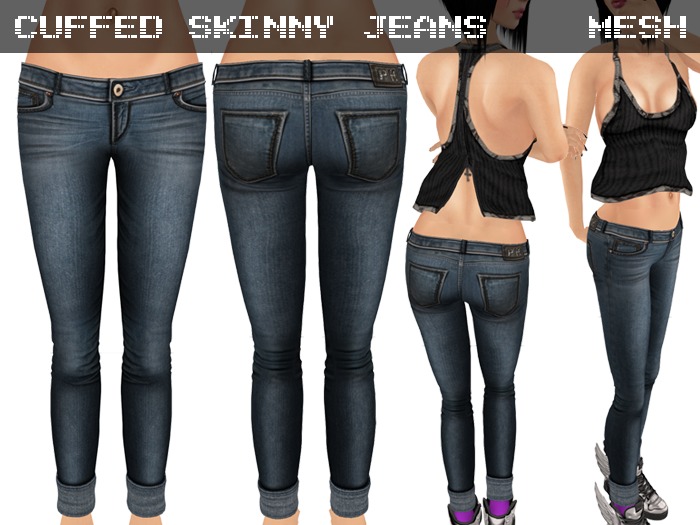 Cuffed Skinny Jeans Blue - Mesh