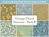 Vintage floral patterns textures second life texture set full perm antique flowers blue