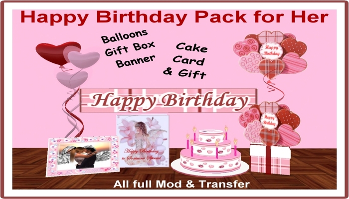 Birthday Pack for Her Birthday Banner Balloons Birthday Cake Birthday Card Gift Box  