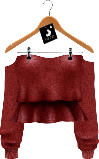 Peqe - Off Shoulder Sweater (mesh)_Red