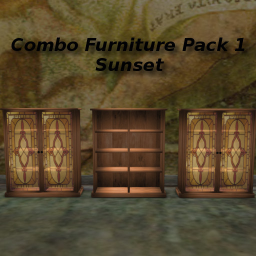 Bookcase Set Glass & Section Shelves Sunset 1