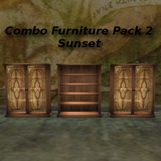 Bookcase Set Glass & Section Shelves Sunset 2