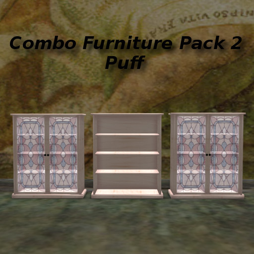 Bookcase Set Glass & Section Shelves Puff 1