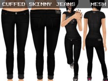 Cuffed Skinny Jeans Black - Mesh