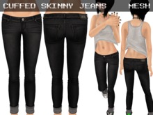 Cuffed Skinny Jeans Light Black - Mesh