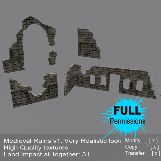 Medieval Ruins v1. Full Permissions [Builder kit] *MESH* version