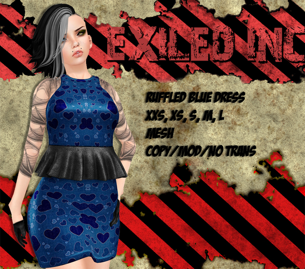 [Exiled Inc.] Ruffled blue hearts Mesh