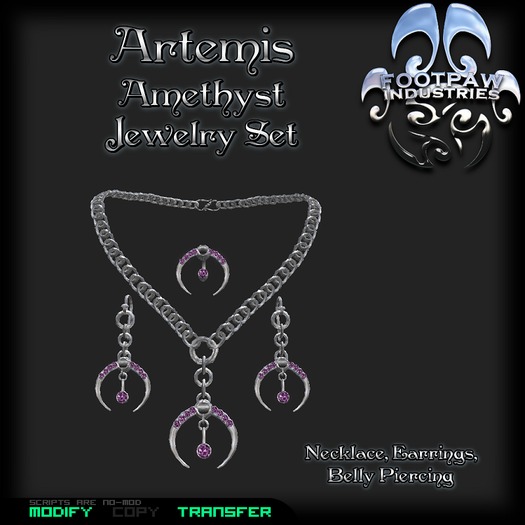[FPI] Artemis Set Amethyst - Necklace, Earrings, Belly Piercing - Jewelry Set