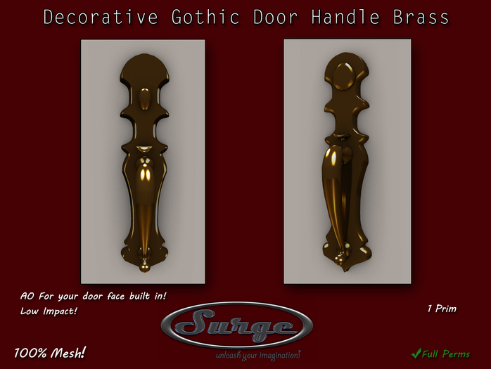 Decorative Gothic Door Handle Brass