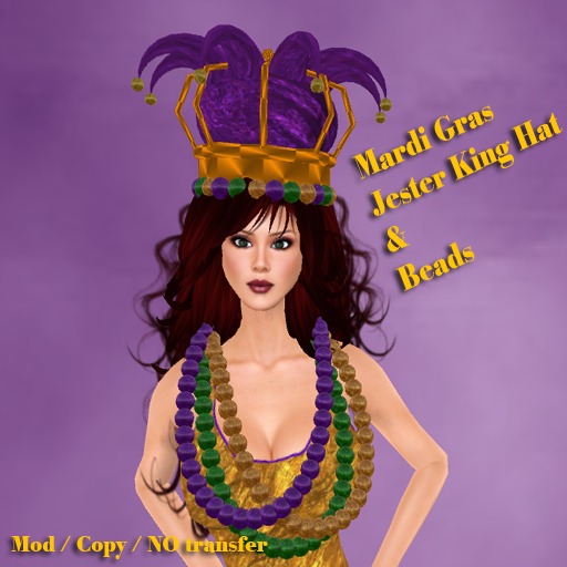 ~WC~ Mardi Gras Jester King Hat & Beads
