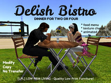 PROMO PRICE! Delish Bistro Dining Set - with food & drinks menu, texture change, fully animated, rezzable food 