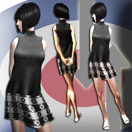 BLACK & WHITE WOOL FLOWER DRESS