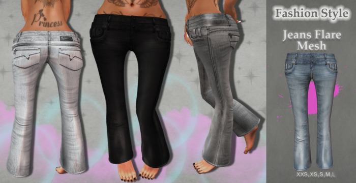*Fashion Style* Jeans Flare Mesh Bleu Light
