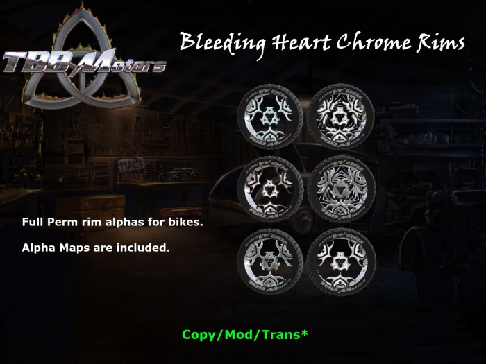 TBB Bleeding Heart Chrome Rims - Custom Motorcycle Parts