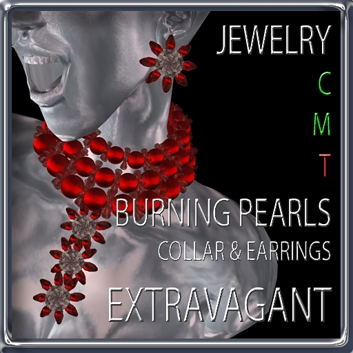 EXTRAVAGANT BURNING PEARLS collar & earrings
