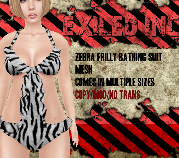 [Exiled Inc.] Zebra Frilly Bathing Suit [MESH]