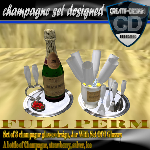 Champagne  set full perm, glasse design,