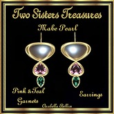 TST - MABE PEARL PINK TEAL GARNETS EARRINGS YG