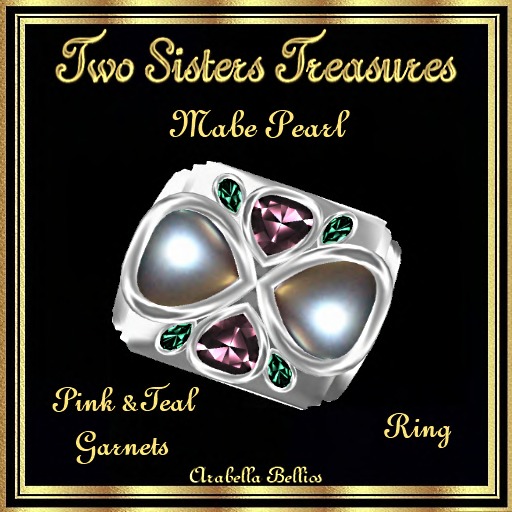 TST - MABE PEARL PINK TEAL GARNETS RING SILVER