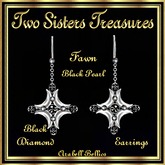 TST - FAWN BLACK DIAMOND BLACK PEARL EARRINGS SILVER