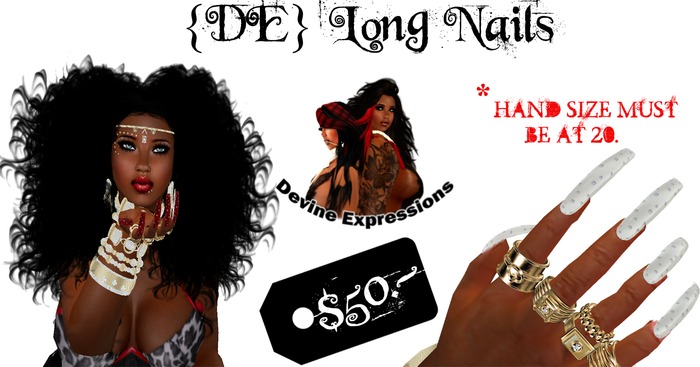 {DE} Long Nails Wht Studded*BOXED*
