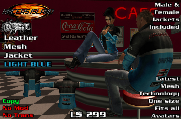 TG Racers Island Rush Leather Jacket Mesh-Light Blue-BOXED