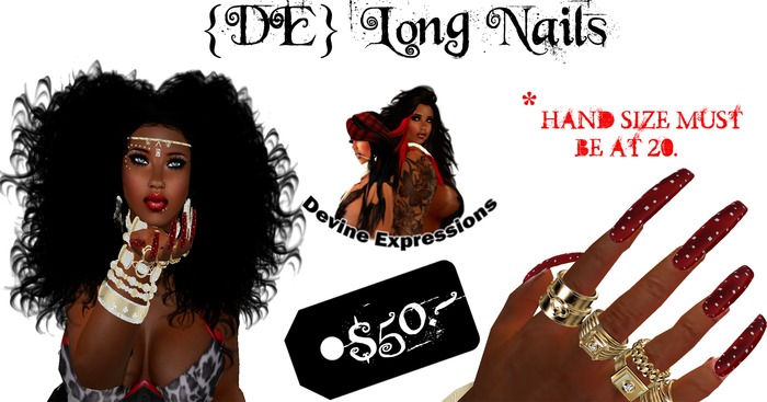 {DE} Long Nails Red Studded*BOXED*