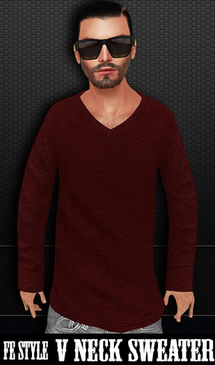 ::Fe Style:: Wine - V Neck Sweater