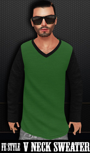 ::Fe Style:: Black & Green - V Neck Sweater