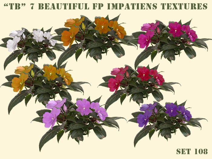 Twice Baked 7 very nice FP Impatiens textures with 3D effect set 108