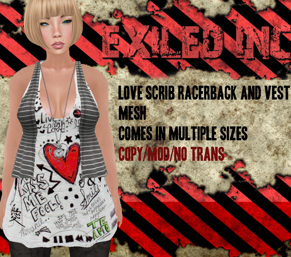 [Exiled Inc.] Love Scribbles Racerback & Vest [MESH]