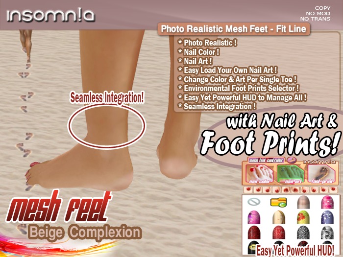 insomn!a - Fit Line Mesh Feet [Flat][Beige] *With Foot Prints*