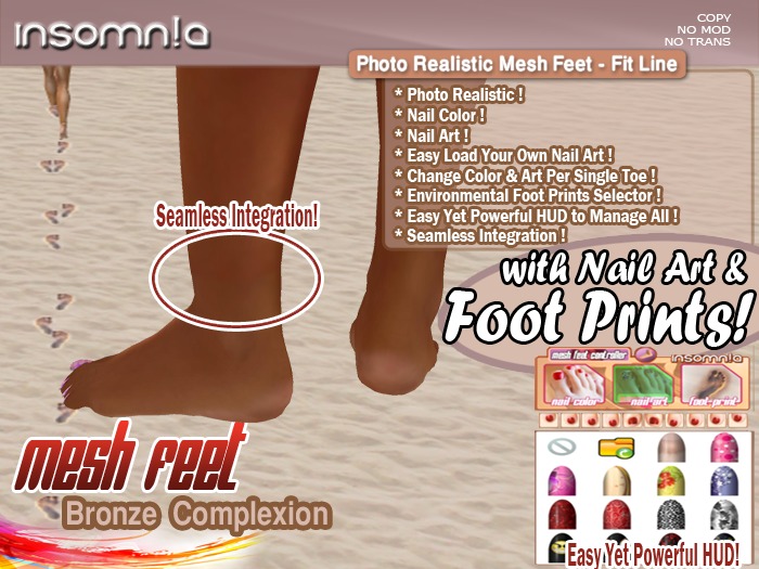insomn!a - Fit Line Mesh Feet [Bronze] *With Foot Prints*