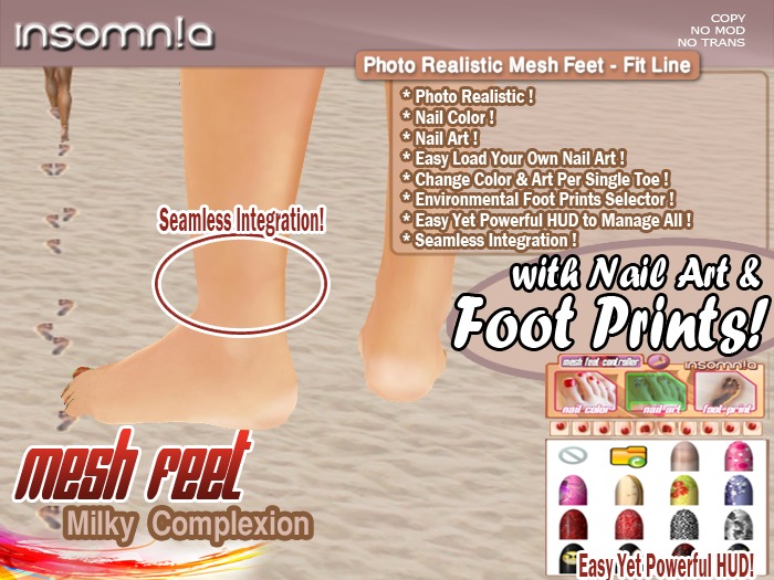 insomn!a - Fit Line Mesh Feet [Flat][Milky] *With Foot Prints*