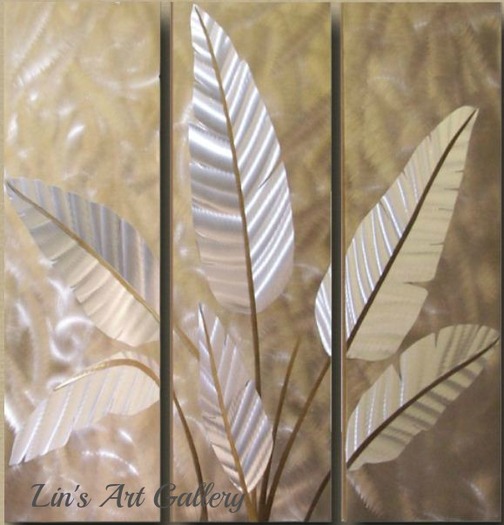 Tropical Leaves - Cream colored 3 panel art.