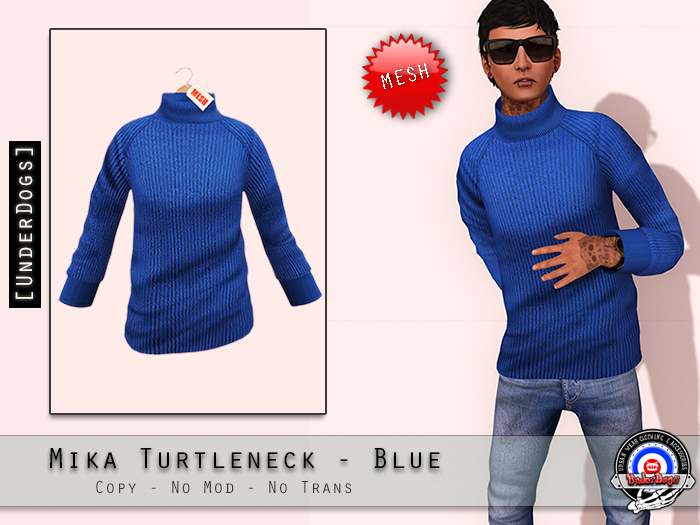 [UnderDogs] - Mika TurtleNeck Sweater - Blue - Mesh