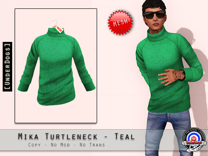 [UnderDogs] - Mika TurtleNeck Sweater - Teal - Mesh