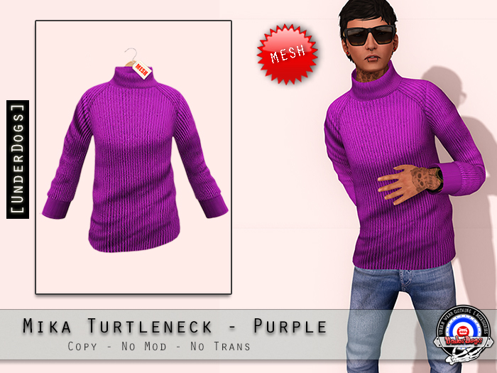 [UnderDogs] - Mika TurtleNeck Sweater - Purple - Mesh
