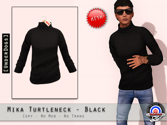 [UnderDogs] - Mika TurtleNeck Sweater - Black - Mesh