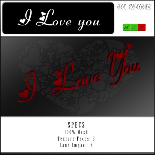 212 Designs - Mesh Font - I Love You (Boxed)