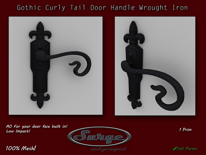 Gothic Curly Tail Door Handle Wrought Iron