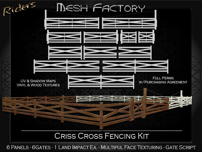 Second Life Marketplace Riders Mesh Factory Criss Cross Fencing Kit