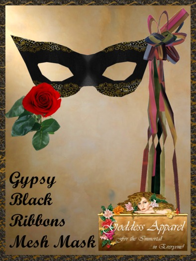 *Goddess* Gypsy Black Mesh Mask with Ribbons