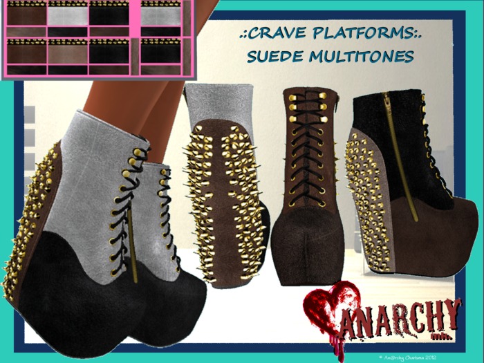 *An@rchy Ink* Crave Platform Boots - Suede Multitones 