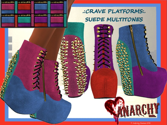 *An@rchy Ink* Crave Platform Boots - Suede Multi-Colours 