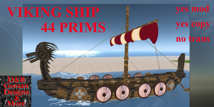 Viking ship 44 prims boxed serpent line