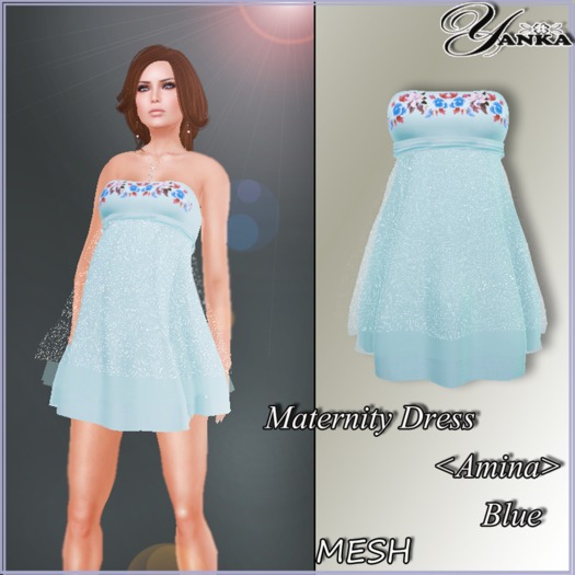 Maternity Dress Mesh <Amina> Blue