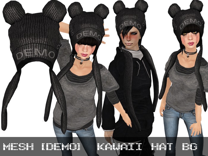 DEMO Kawaii Hat Black Grey - Mesh