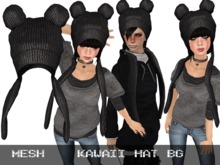 Kawaii Hat Black Grey - Mesh