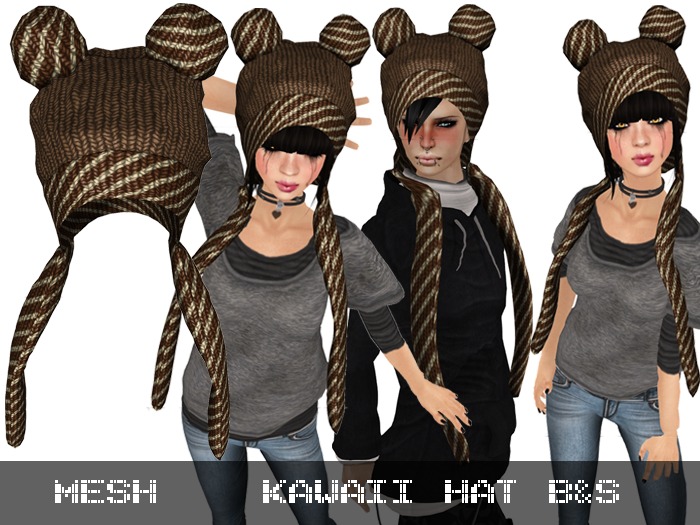 Kawaii Hat Brown & Stripes - Mesh